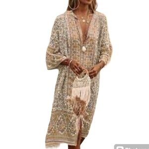 MISSLOOK Floral Maxi Dress Size Large L Tan Brown